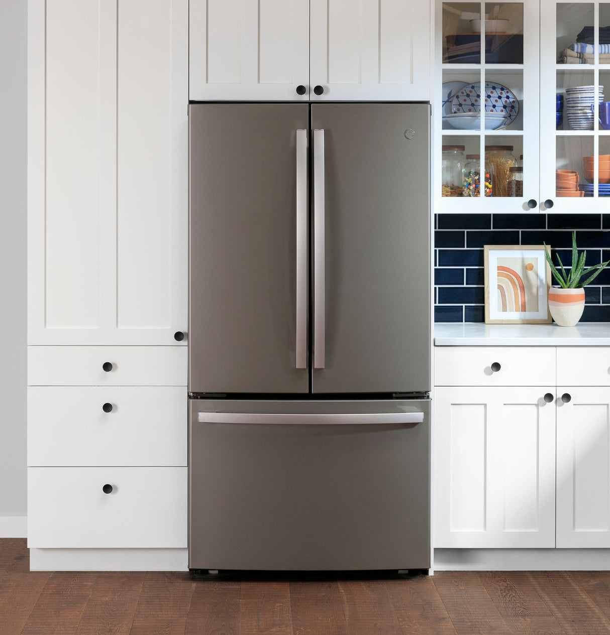 GE GWE23GMNES - 36 in. 23.1 cu. ft. Counter Depth French Door Refrigerator with Ice Maker - Fingerprint Resistant Slate