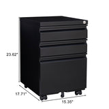 Contemporary Black 3 Drawer Mobile Filing Cabinet With Lock, Metal Office Storage For Legal / Letter Size