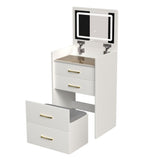 Compact 3 In 1 Vanity Desk With Open Top Mirror, Glass Desktop, 5 Height - White