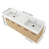 Floating Double Sink Bathroom Vanity With Extra Large Storage, Integrated Sink, Soft Close Doors, Wall Mounted Bath Vanity - Glossy White / Light Oak