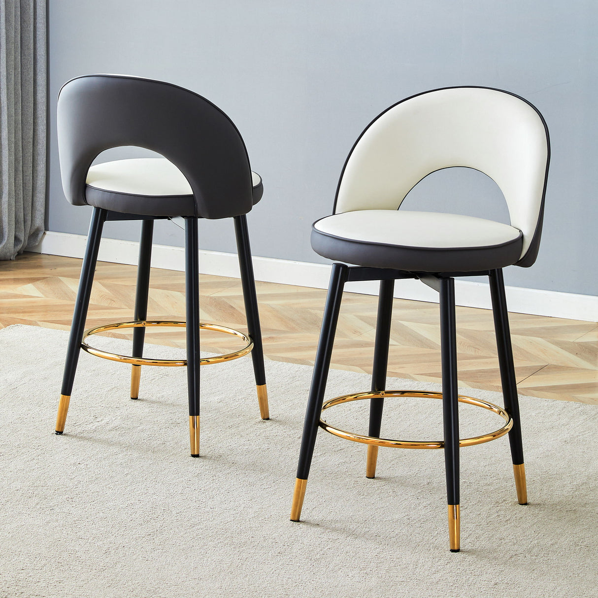 Upholstered Rotatable Bar Chair With Metal Legs For Dining Room