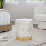 Oro - Ottoman - Gold Metal, Ivory Leather, Gold Splatter