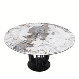 Round Dining Table With Carbon Steel Base And Lazy Susan Industrial Style - Black / White
