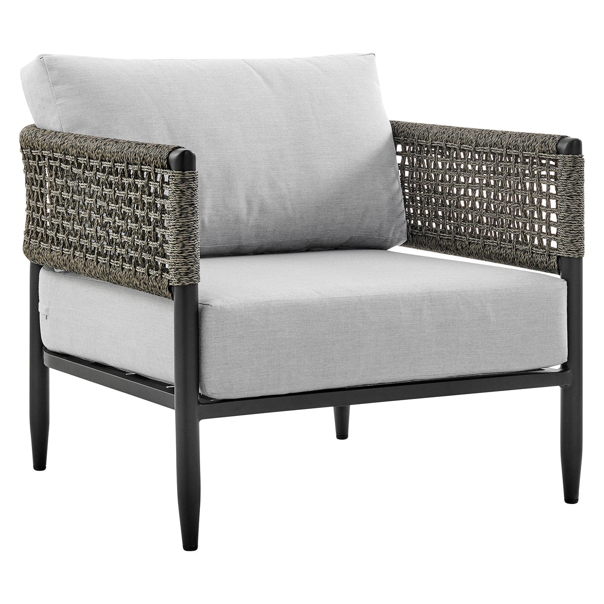 Felicia - 4 Piece Outdoor Aluminum & Rope Conversation Set With Fabric Cushions - Light Gray / Black