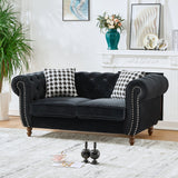 Chesterfield Velvet Upholstery Fabric Loveseat With Roll Armrest And Nailhead