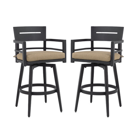 Outdoor Swivel Bar Chairs, 360 Degree Rotation, Ergonomic Backrest (Set of 2)