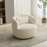 Wide Upholstered Corduroy 360° Swivel Barrel Soft Chair With Pillow