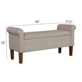 Upholstered Storage Bench With Rolled Armrests - Beige