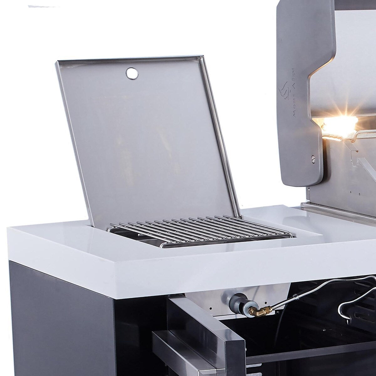 Mont Alpi Black Series 8 Ft L-Shaped Natural Gas Outdoor Kitchen Island w/ Side Burner- MAi805-BSS90C