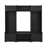 Wide Hall Tree With Shoe Storage, 4 In 1 Entryway Bench With 8 Cubbies, 7 Coat Hooks & Adjustable Shelf For Hallway - Black