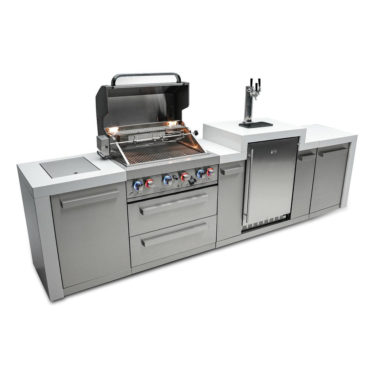 Mont Alpi Deluxe Series 11 Ft Propane Outdoor Kitchen Island w/ Side Burner & Kegerator - MAi400-DKEG