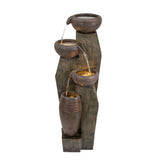 Outdoor Water Fountain, 4 Tier Cascading Bowl With Warm LED Lights For Patio - Brown / Tan