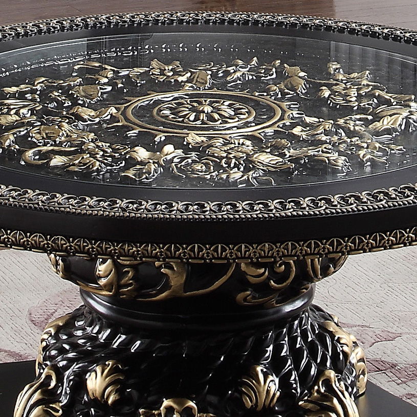 HD-328B - Coffee Table - Black Enamel With Gold Highlights