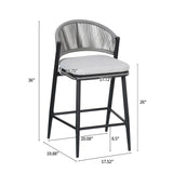 Outdoor 26" Counter Height Metal Frame Counter Stools With Scallop Shaped Backrest & Water Resistant Cushions