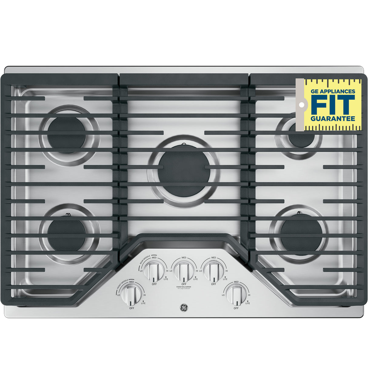 GE JGP5030SLSS - 30 in. 5-Burner Natural Gas Cooktop with Simmer Burner, Power Burner and Dishwasher Safe Grates - Stainless Steel