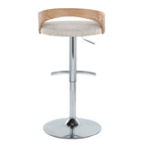 Grotto - Adjustable Barstool - Chrome Metal, Whitewashed Wood