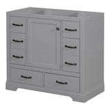 36" Bathroom Vanity Without Sink, Cabinet Base Only, 6 Drawers, Multi Functional Drawer Divider, Adjustable Shelf - Gray