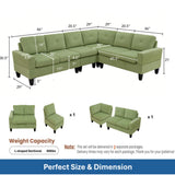 Modular L - Shaped Sectional Sofa, 6 Seater, 4 Piece Couch With Chaise - Green