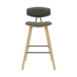 Fox - Bar Height Curved Back Wood Bar Stool With Faux Leather Seat