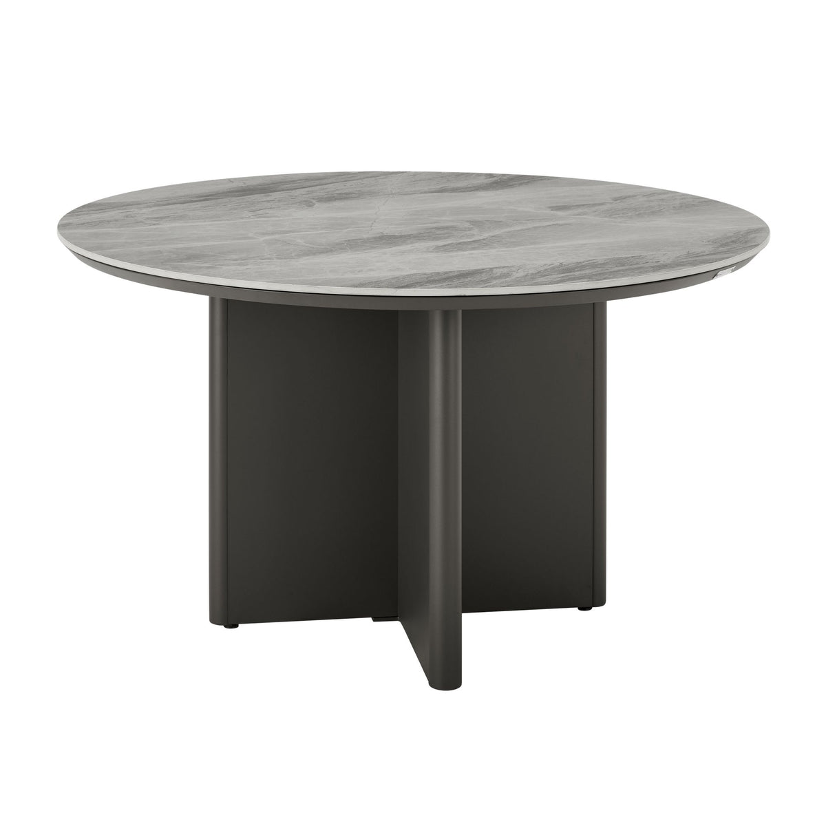 Ciela - Outdoor Round Sintered Stone Dining Table With Sculptural Cross Aluminum Base - Dark Bronze
