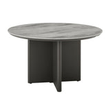 Ciela - Outdoor Round Sintered Stone Dining Table With Sculptural Cross Aluminum Base - Dark Bronze