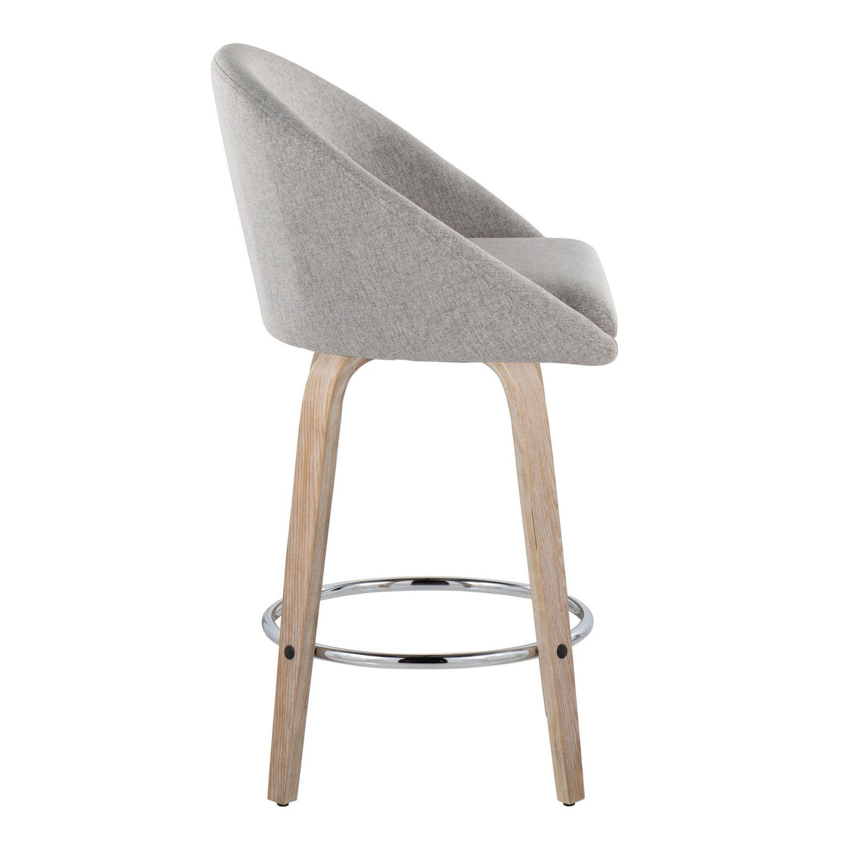 Matisse - 26" Highback Fixed-Height Counter Stool With Swivel And Round Chrome Metal Footrest (Set of 2) - Light Gray Wood