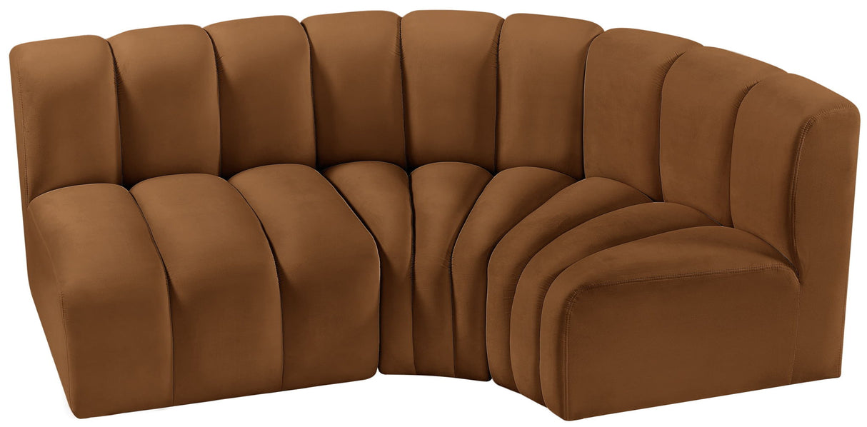 Arc - Velvet 3 Piece Sofa - Saddle