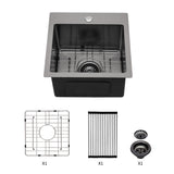 Topmount 16G Stainless Steel Kitchen Sink Deep Single Bowl - Gunmetal Black