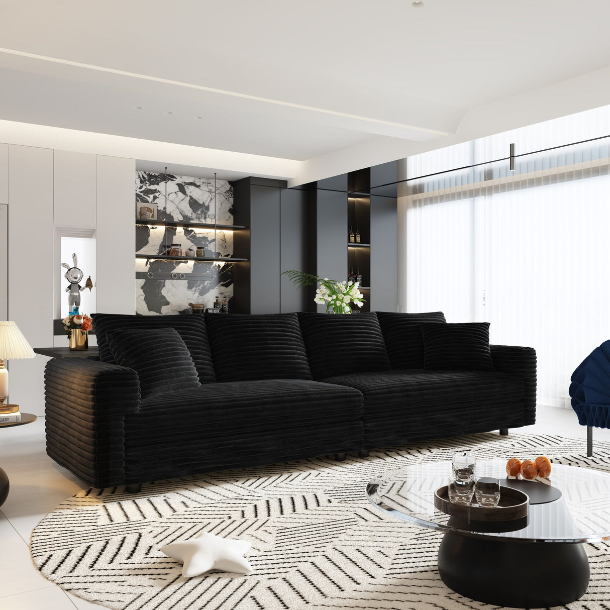 Plush Corduroy 4 Seat Sofa, Modern Comfy Upholstered Sofa Cloud Couch, Deep Seat Couches With Soft Pillows