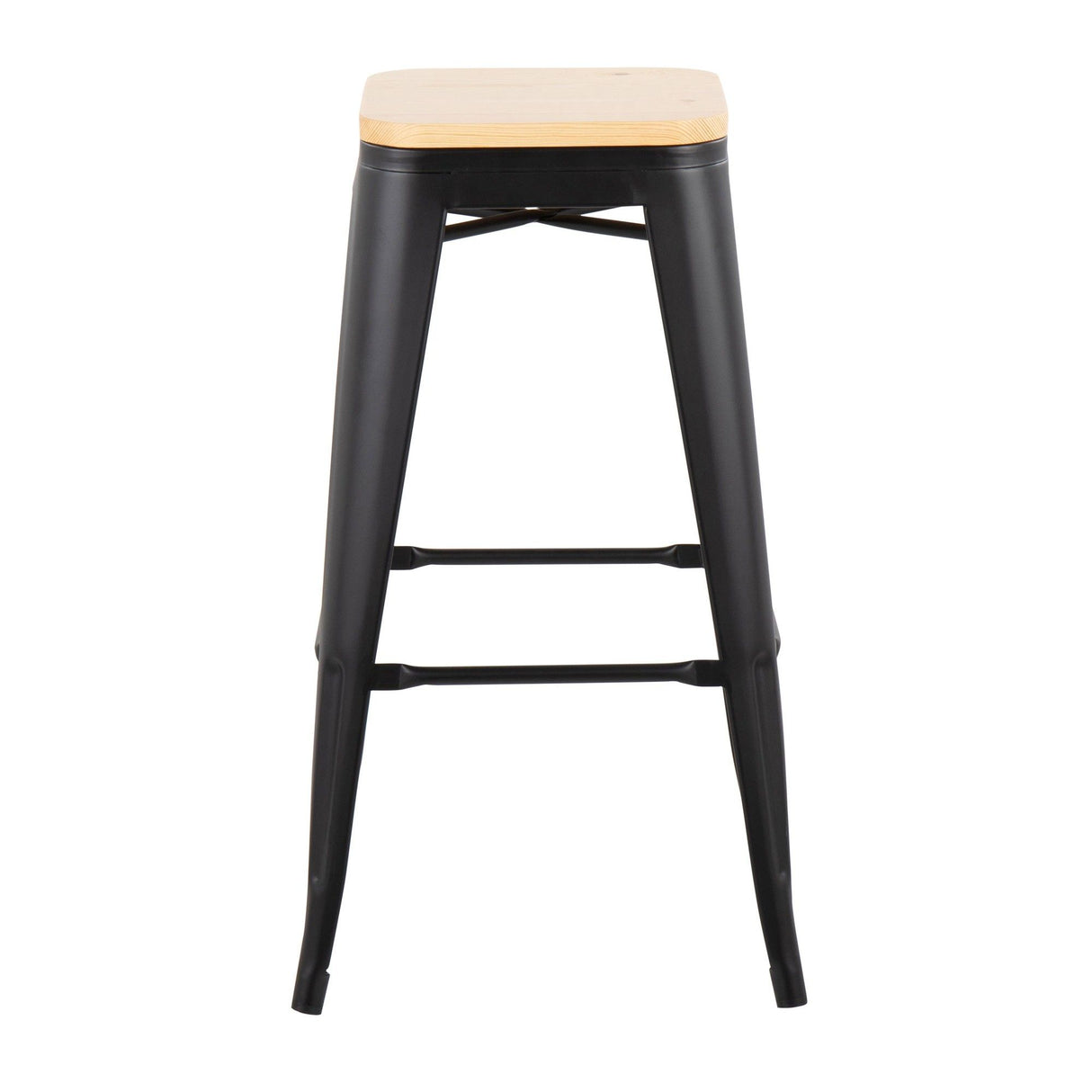 Oregon - Contemporary Barstool (Set of 2) - Black Steel And Natural Wood