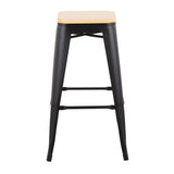 Oregon - Contemporary Barstool (Set of 2) - Black Steel And Natural Wood