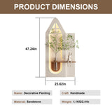 Adjustable 3 Color LED Sandstone Wall Decor With Simulated Plants, Glass Vase & Rabbit Statue - Light Coffee