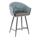 Matisse - Braided Contemporary Counter Stool - Black Metal With Gray Faux Leather And Blue Fabric