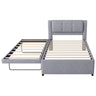 Upholstery Platform Bed With Trundle,Trundle Can Be Flat Or Erected