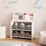 Bookshelf With 6 Storage Bins, Multi Functional Children's Bookcase And Toy Organizer - White