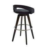 Grotto - Upholstered Fixed-Height Barstool (Set of 2) - Black Wood, Black Velvet, Chrome Metal