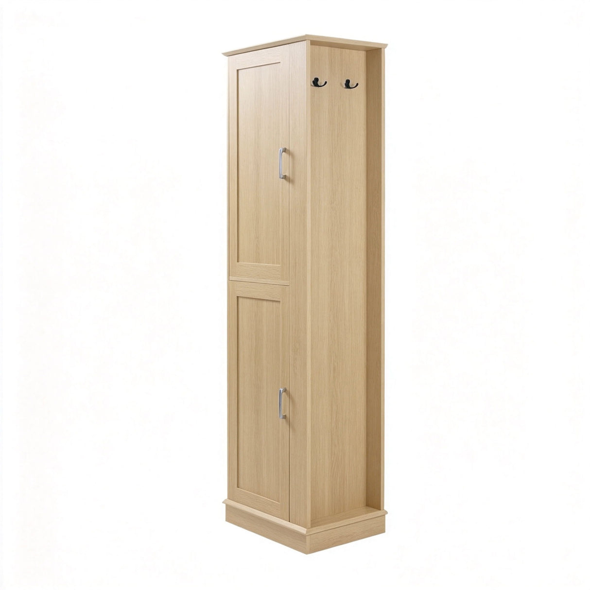 Tall Freestanding Bathroom Storage Cabinet With Adjustable Shelves And Side Hooks