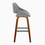 Fabrizzi - 30" Fixed-Height Barstool With Swivel And Square Black Metal Footrest (Set of 2) - Walnut Wood