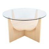 U-Shaped - Contemporary Coffee Table - Natural Wood And Clear Glass