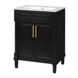 Bathroom Vanity With Integrated Sink, 2 Door Cabinet - Black