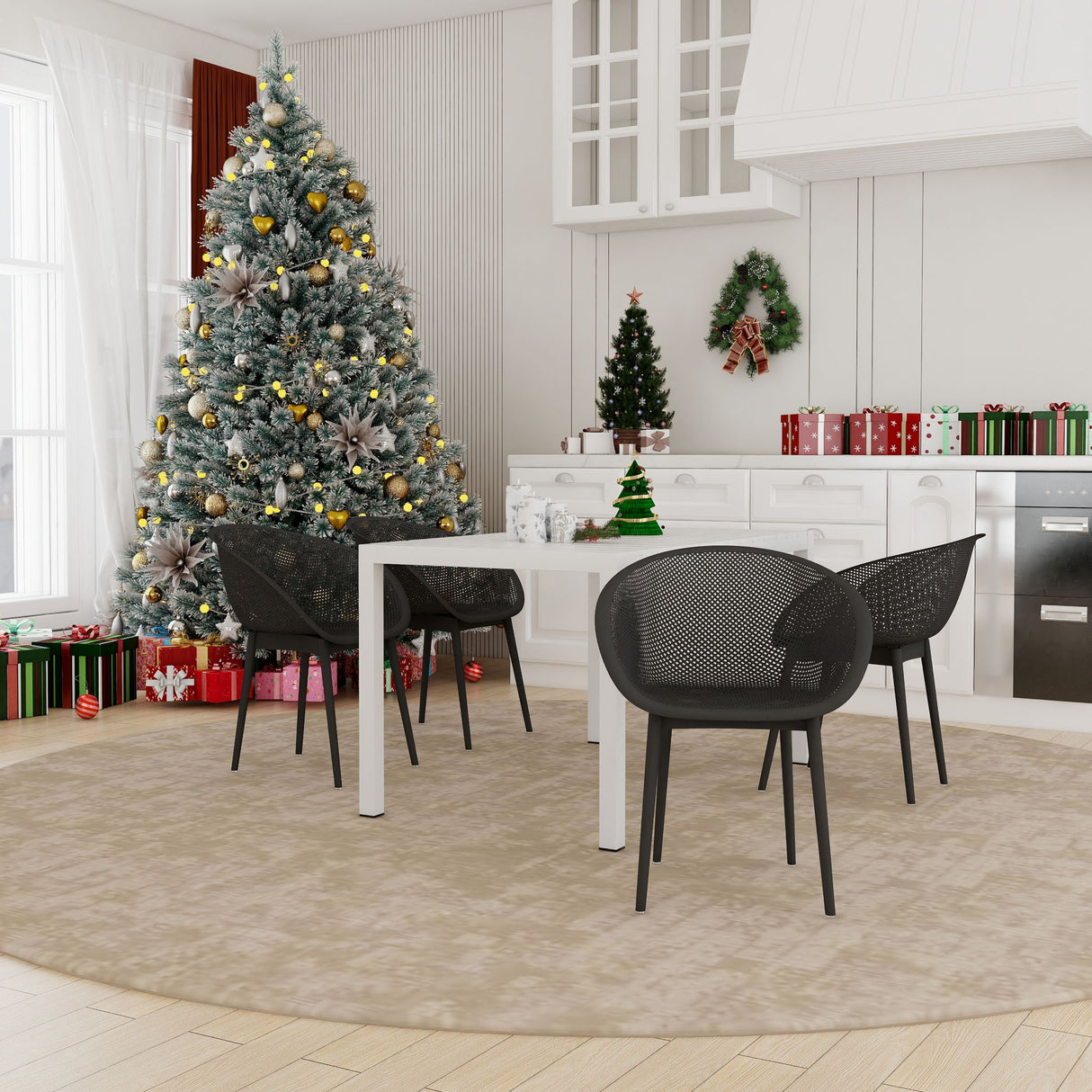 4 Pack Lounge Chair Set With Long Table