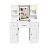 Large Vanity Table Set With Mirror, 6 Drawers & Shelves, Power Socket, Hair Dryer Holder, Cabinet Light, Dressing Desk - White