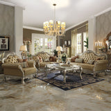 Dresden - Loveseat With 3 Pillows - Bone Synthetic Leather & Gold Patina