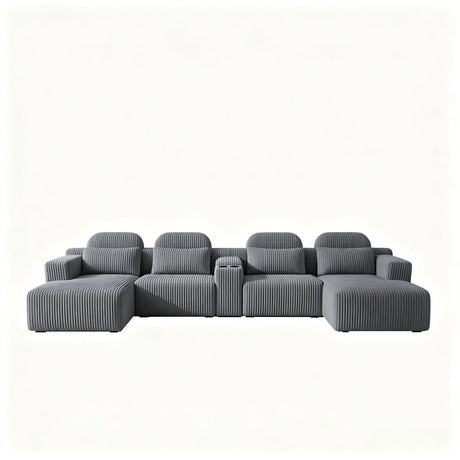 U-Shaped Sectional Sofa With Chaise Lounge And Cup Holders