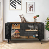 Modern Spacious Cat House With Tempered Glass And Iron Frame For Living Room - Black / Brown