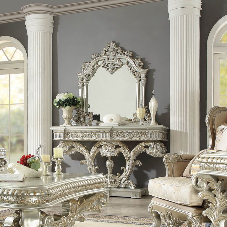 HD-1609 - 3 Piece Sofa Set - Silver With Gold Highlighting