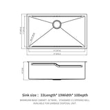 33" Undermount Kitchen Sink Single Bowl Ledge Workstation In 16 Gauge Stainless Steel - White