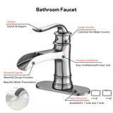 Waterfall Spout Bathroom Faucet With Single Handle And Pop Up Drain - Brushed Nickel