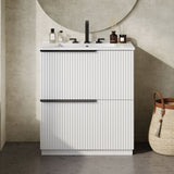 Fluted Bathroom Vanity With Ceramic Sink, Freestanding Cabinet