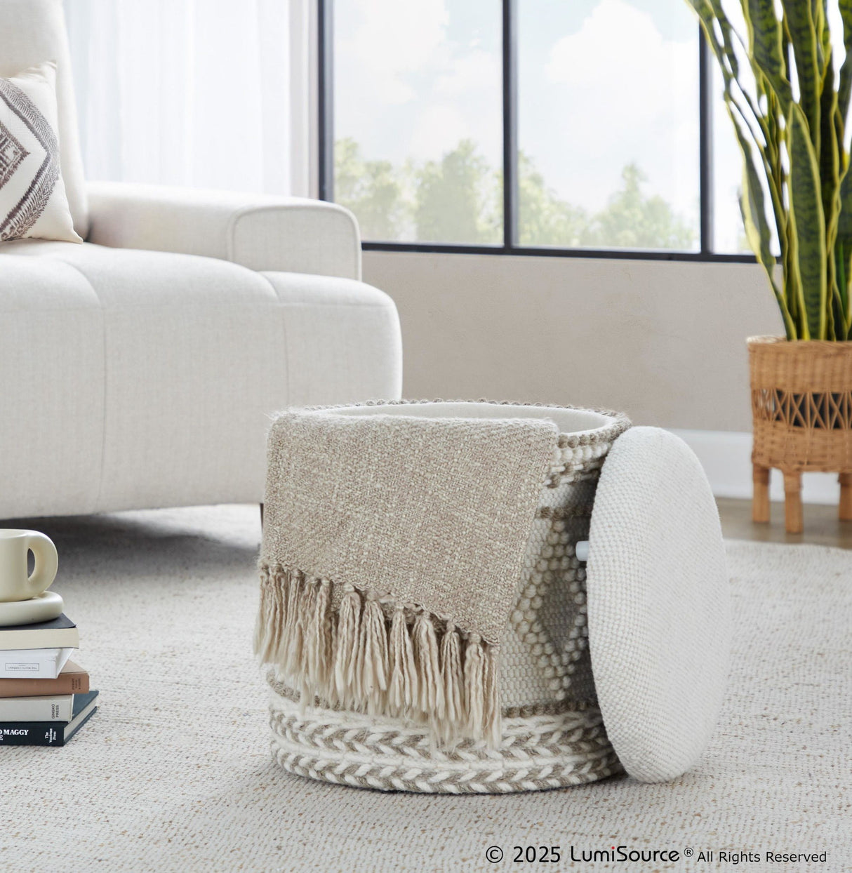 Tahoe - Pom Pom Ottoman - Beige Wool